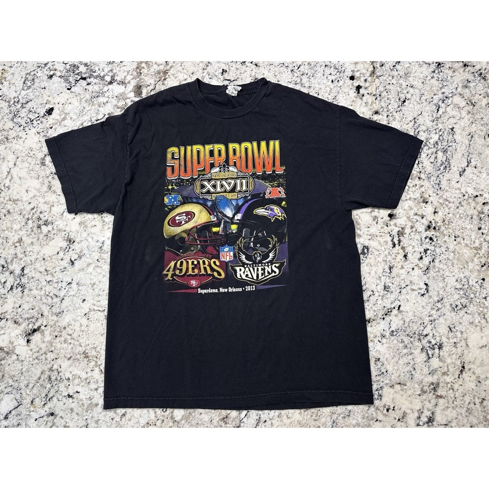 VTG‎ Y2K Super Bowl XLVII 49ers vs Ravens NFL Football T-Shirt Black Mens XL